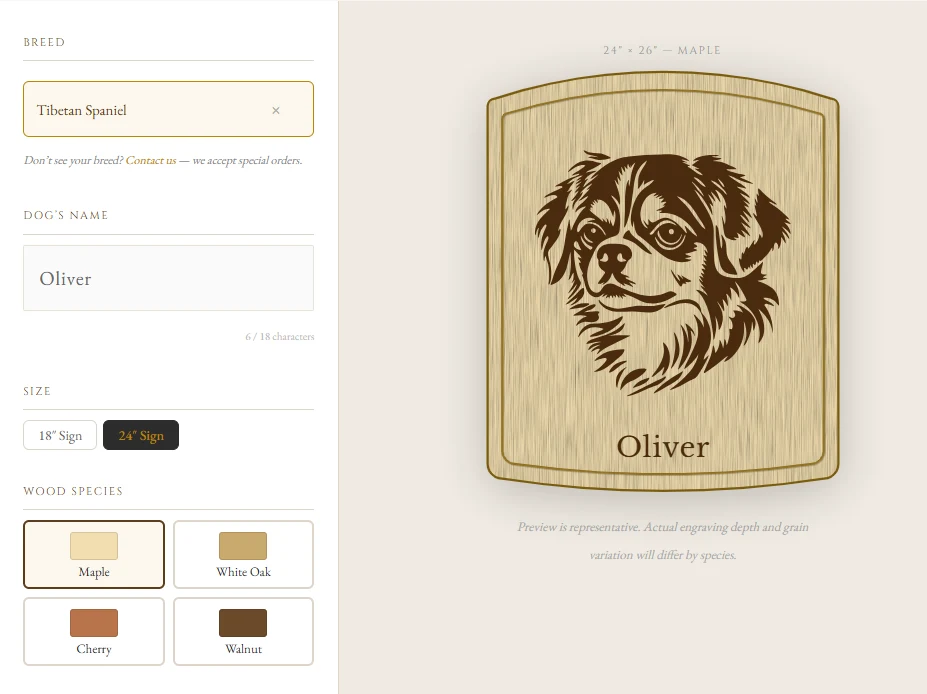 CGH custom hardwood dog portrait sign builder