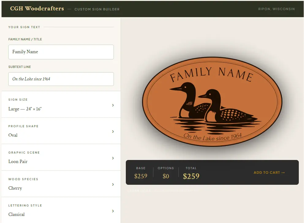 CGH custom hardwood lake house sign builder